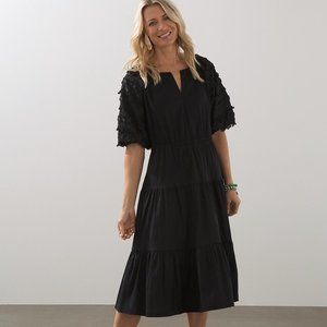 Chicos - Poplin Fringe Puff Sleeve Dress - Bright Blue Size 3/XL